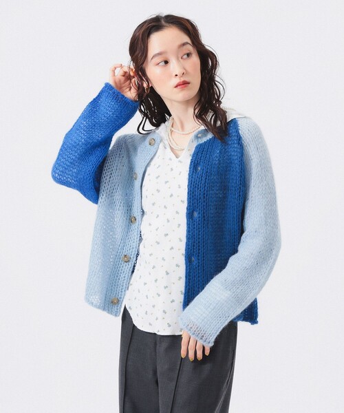 BEAMS BOY（ビームスボーイ）の「【1/15再値下げ】モヘア クレイジー カーディガン（カーディガン/ボレロ・レディース・チャコールグレー/ブルー/ホワイト系その他7・ONE SIZE）」の3枚目の写真
