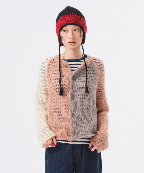 【美品】beams購入品 NOMA ヒョウ柄 モヘアカーディガン 青 美品】beams購入品 NOMA ヒョウ柄 モヘアカーディガン 青 モヘア