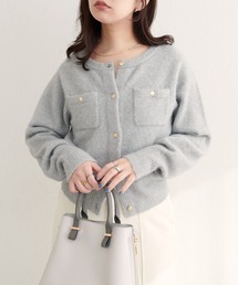 natural couture(ナチュラルクチュール)のスフレヤーン金釦ポケ付きカーディガン(カーディガン/ボレロ)
