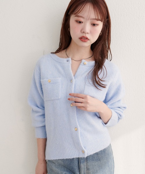 natural couture(ナチュラルクチュール)の「スフレヤーン金釦ポケ付きカーディガン(カーディガン/ボレロ・レディース・モカ/ボルドー/ピンク/サックスブルー/ライトベージュ/アイボリー/ブラック系その他/グレー・FREE)」の6枚目の写真