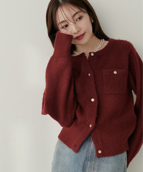 natural couture(ナチュラルクチュール)の「スフレヤーン金釦ポケ付きカーディガン(カーディガン/ボレロ・レディース・モカ/ボルドー/ピンク/サックスブルー/ライトベージュ/アイボリー/ブラック系その他/グレー・FREE)」の8枚目の写真