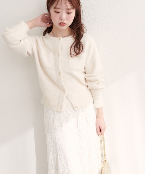 natural couture(ナチュラルクチュール)の「スフレヤーン金釦ポケ付きカーディガン(カーディガン/ボレロ・レディース・モカ/ボルドー/ピンク/サックスブルー/ライトベージュ/アイボリー/ブラック系その他/グレー・FREE)」の10枚目の写真