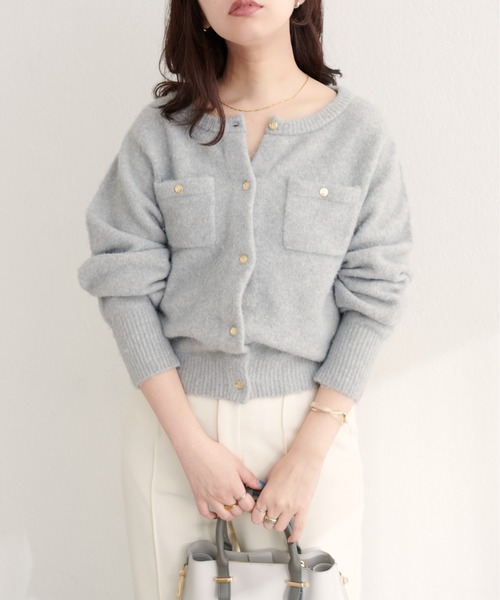 natural couture(ナチュラルクチュール)の「スフレヤーン金釦ポケ付きカーディガン(カーディガン/ボレロ・レディース・モカ/ボルドー/ピンク/サックスブルー/ライトベージュ/アイボリー/ブラック系その他/グレー・FREE)」の18枚目の写真