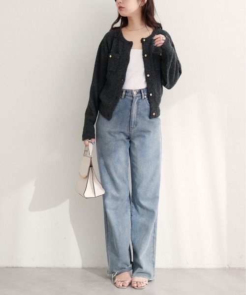 natural couture(ナチュラルクチュール)の「スフレヤーン金釦ポケ付きカーディガン(カーディガン/ボレロ・レディース・モカ/ボルドー/ピンク/サックスブルー/ライトベージュ/アイボリー/ブラック系その他/グレー・FREE)」の17枚目の写真