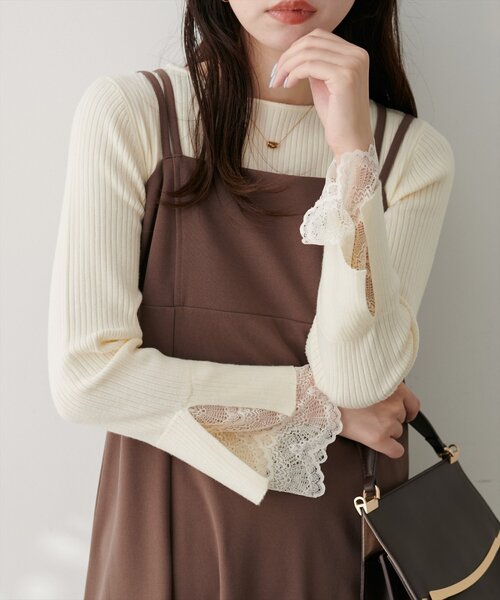 natural couture(ナチュラルクチュール)の「前後2WAY袖口レースリブニット(ニット/セーター・レディース・ボルドー/ミント/スミクロ/モカ/ブラック/チャコールグレー/ブルー/グレー/オフホワイト・FREE)」の16枚目の写真