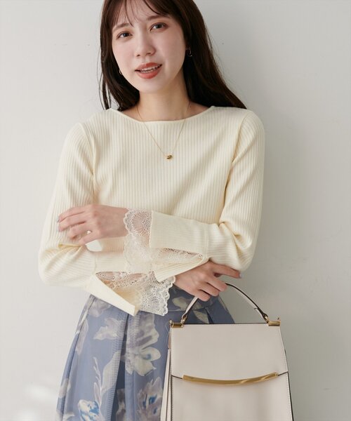 natural couture(ナチュラルクチュール)の「前後2WAY袖口レースリブニット(ニット/セーター・レディース・ボルドー/ミント/スミクロ/モカ/ブラック/チャコールグレー/ブルー/グレー/オフホワイト・FREE)」の20枚目の写真