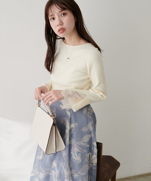 natural couture(ナチュラルクチュール)の「前後2WAY袖口レースリブニット(ニット/セーター・レディース・ボルドー/ミント/スミクロ/モカ/ブラック/チャコールグレー/ブルー/グレー/オフホワイト・FREE)」の21枚目の写真