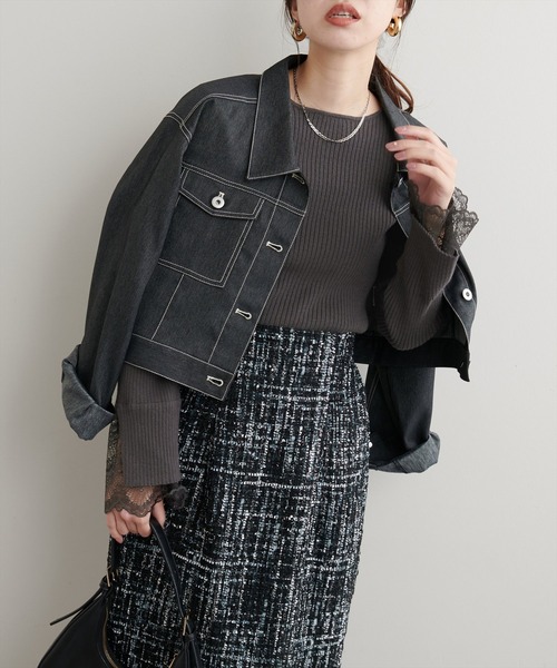 natural couture(ナチュラルクチュール)の「前後2WAY袖口レースリブニット(ニット/セーター・レディース・ボルドー/ミント/スミクロ/モカ/ブラック/チャコールグレー/ブルー/グレー/オフホワイト・FREE)」の13枚目の写真