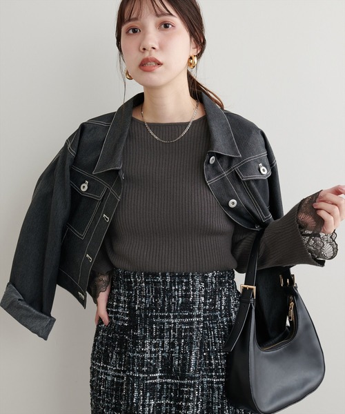 natural couture(ナチュラルクチュール)の「前後2WAY袖口レースリブニット(ニット/セーター・レディース・ボルドー/ミント/スミクロ/モカ/ブラック/チャコールグレー/ブルー/グレー/オフホワイト・FREE)」の14枚目の写真