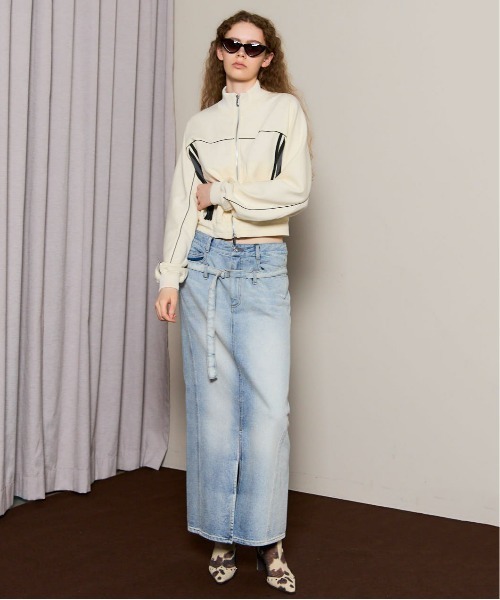 Front Zip High Neck Jersey Tops/フロントジップハイネック