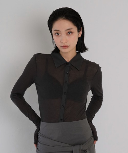 INSILENCE ブラック トラップシャツ　ブラウス WOMEN シャツ・ブラウス