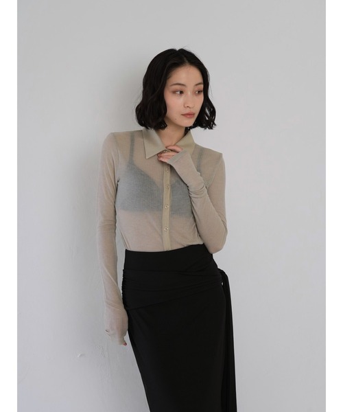 Geeong(ジーオン)の「シアー タイト シャツトップス 長袖(シャツ/ブラウス・レディース・ブラック/アイボリー/ベージュ/チャコールグレー・FREE)」の18枚目の写真