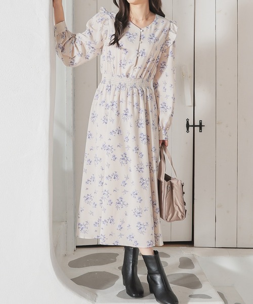 Honeys（ハニーズ）の「肩フリルワンピース（ワンピース・レディース・ブラウン系その他/ブルー系その他/ベージュ系その他・3L/L/LL/M/S）」の14枚目の写真