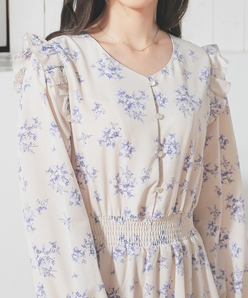 Honeys（ハニーズ）の「肩フリルワンピース（ワンピース・レディース・ブラウン系その他/ブルー系その他/ベージュ系その他・3L/L/LL/M/S）」の7枚目の写真