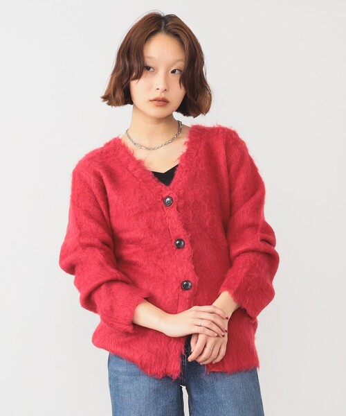Ray BEAMS（レイビームス）の「ヘアリー シャギー Vネック カーディガン [手洗い可]（カーディガン/ボレロ・レディース・オフホワイト/ライトブルー/レッド・ONE SIZE）」の14枚目の写真