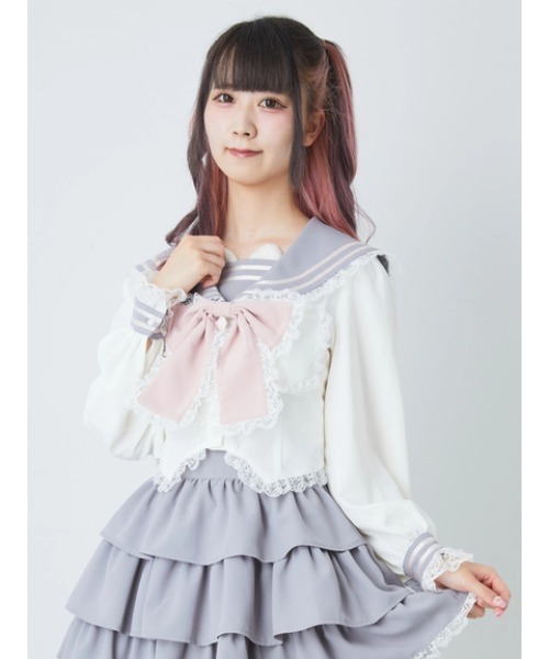 Ank Rouge(アンクルージュ)の「ネコのJK制服TOPS(シャツ/ブラウス・レディース・ピンク/A/グレー・M)」の4枚目の写真