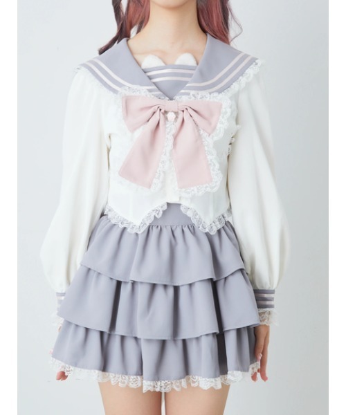 Ank Rouge(アンクルージュ)の「ネコのJK制服TOPS(シャツ/ブラウス・レディース・ピンク/A/グレー・M)」の5枚目の写真
