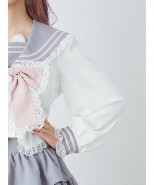 Ank Rouge(アンクルージュ)の「ネコのJK制服TOPS(シャツ/ブラウス・レディース・ピンク/A/グレー・M)」の9枚目の写真