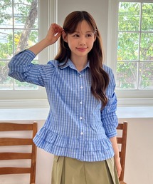 ♡美品♡ 【45R】45rpm シャツ　ブラウス　フリル　長袖　ブルー miniministore ブラウス シャツ フリルブラウス 長袖 シアー