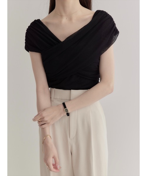 amel（エイメル）の「【RE ARRIVAL】アシンメトリークロスチュールトップス（シャツ/ブラウス・レディース・ブラック・FREE）」の8枚目の写真