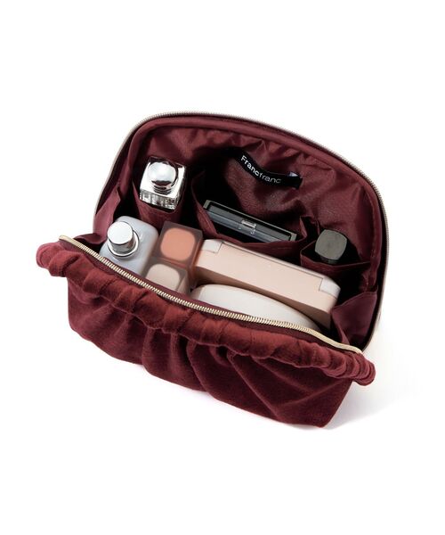 セール】ベロアプリーツ スタンドポーチ ワイン スタンド型 自立