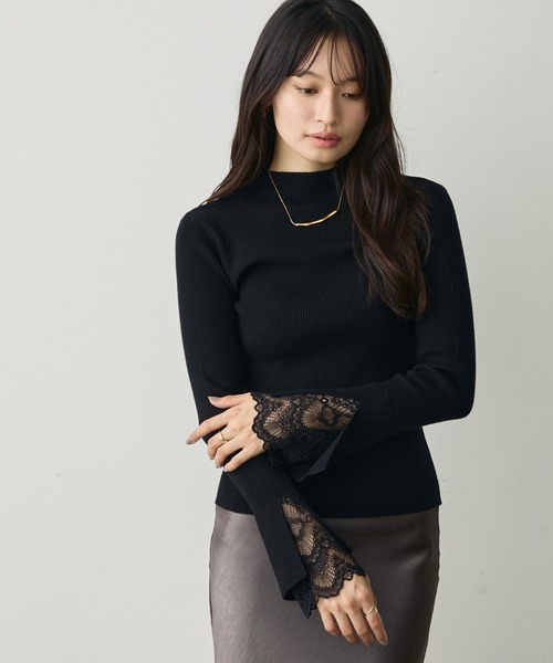 新品タグ付き✨JENNE レースパフスリーブスリーブニット黒　長袖　S 新品JENNE パフスリーブトップス 新品タグ付き✨JENNE レース