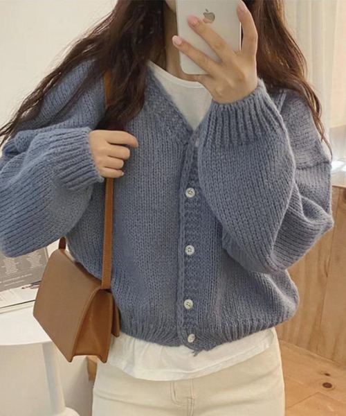 ADDITION STORE(アディションストア)の「\春にオススメ!!トレンドのショート丈/ざっくり クロップド丈 カーデ / Loose knitwear Short cardigan(カーディガン/ボレロ・レディース・グレー/オフホワイト/ピンク/ブラウン・FREE)」の3枚目の写真