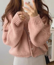 \春にオススメ!!トレンドのショート丈/ざっくり クロップド丈 カーデ / Loose knitwear Short cardigan