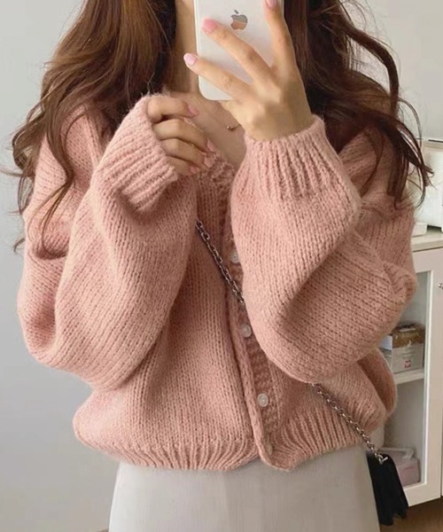 ADDITION STORE(アディションストア)の「\春にオススメ!!トレンドのショート丈/ざっくり クロップド丈 カーデ / Loose knitwear Short cardigan(カーディガン/ボレロ・レディース・グレー/オフホワイト/ピンク/ブラウン・FREE)」の4枚目の写真