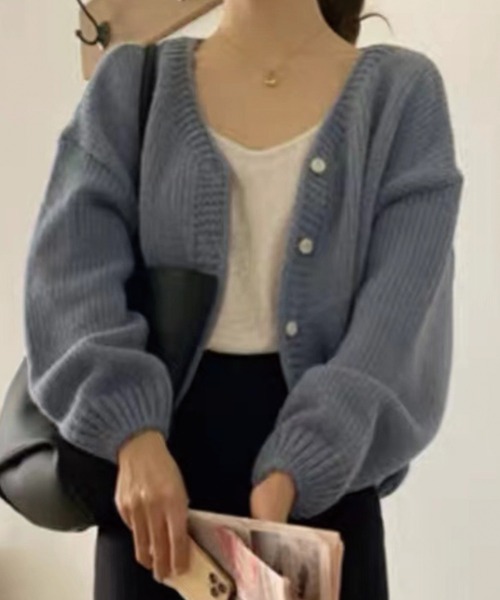 ADDITION STORE(アディションストア)の「\春にオススメ!!トレンドのショート丈/ざっくり クロップド丈 カーデ / Loose knitwear Short cardigan(カーディガン/ボレロ・レディース・グレー/オフホワイト/ピンク/ブラウン・FREE)」の6枚目の写真