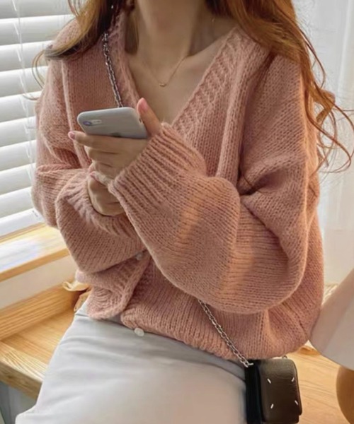 ADDITION STORE(アディションストア)の「\春にオススメ!!トレンドのショート丈/ざっくり クロップド丈 カーデ / Loose knitwear Short cardigan(カーディガン/ボレロ・レディース・グレー/オフホワイト/ピンク/ブラウン・FREE)」の5枚目の写真
