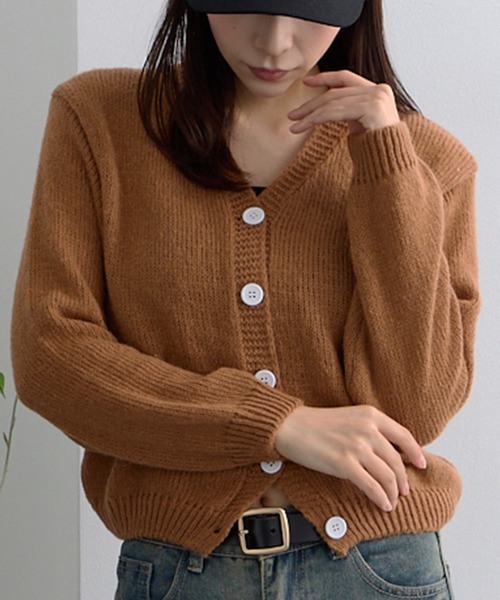 ADDITION STORE(アディションストア)の「\春にオススメ!!トレンドのショート丈/ざっくり クロップド丈 カーデ / Loose knitwear Short cardigan(カーディガン/ボレロ・レディース・グレー/オフホワイト/ピンク/ブラウン・FREE)」の15枚目の写真
