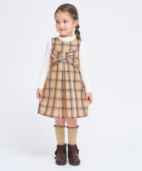 apres les cours（アプレレクール）の「【リンク/ジュニア対応】リボンタックジャンパースカート（ジャンパースカート・キッズ・ブラック/ベージュ・90/100/110/120/80/130/140）」の17枚目の写真