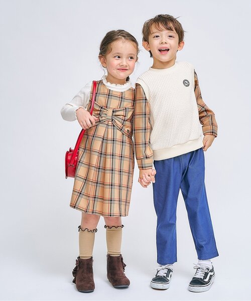 apres les cours（アプレレクール）の「【リンク/ジュニア対応】リボンタックジャンパースカート（ジャンパースカート・キッズ・ブラック/ベージュ・90/100/110/120/80/130/140）」の19枚目の写真