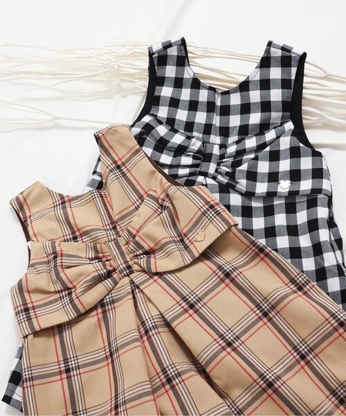 apres les cours（アプレレクール）の「【リンク/ジュニア対応】リボンタックジャンパースカート（ジャンパースカート・キッズ・ブラック/ベージュ・90/100/110/120/80/130/140）」の3枚目の写真