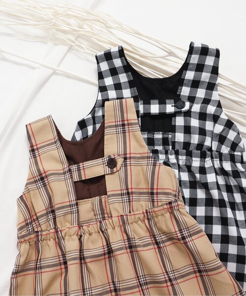 apres les cours（アプレレクール）の「【リンク/ジュニア対応】リボンタックジャンパースカート（ジャンパースカート・キッズ・ブラック/ベージュ・90/100/110/120/80/130/140）」の4枚目の写真