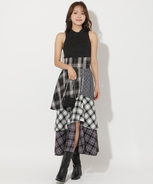 AND COUTURE（アンドクチュール）の「パッチワークティアードスカート（スカート・レディース・ブラック系その他/ブラウン系その他・SMALL/MEDIUM）」の2枚目の写真