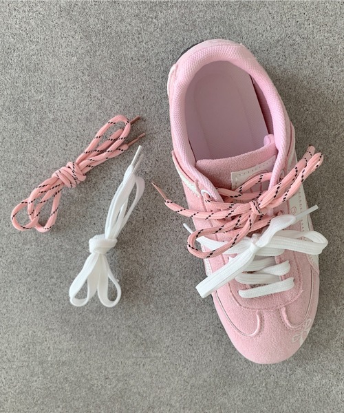 SHEPP（シープ）の「ワンポイント 刺繍 配色 ローカット スニーカー / ラインスニーカー 軽量（スニーカー・レディース・ピンク/レッド/ブラウン/ブラック・L/M）」の19枚目の写真