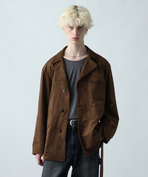 ブラウン オーバーサイズジャケット　フェイクスエードカーコート HARE（ハレ）の「フェイクスウェードカーコート(HARE)（ミリタリー