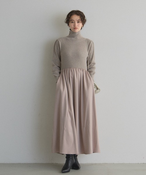 セール】【ZOZO限定】ハイネックニットドッキングワンピース