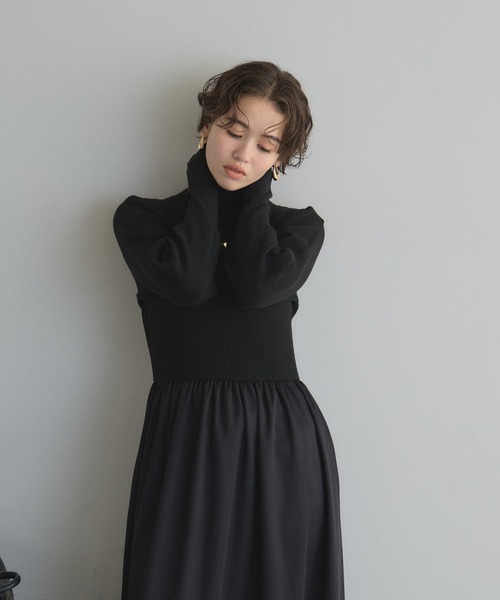 セール】【ZOZO限定】ハイネックニットドッキングワンピース