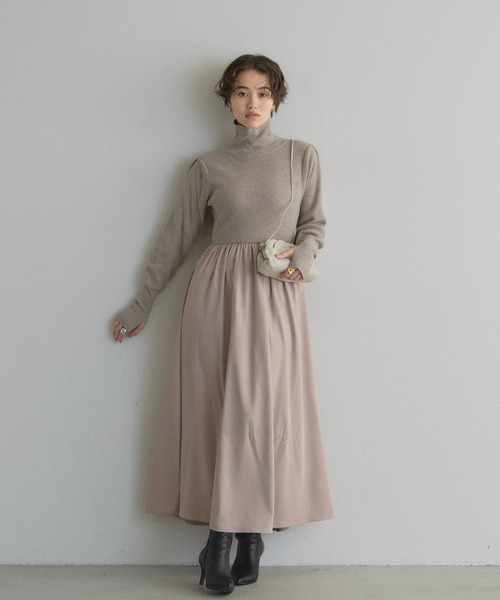 セール】【ZOZO限定】ハイネックニットドッキングワンピース