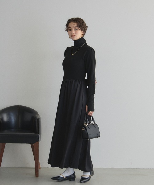 セール】【ZOZO限定】ハイネックニットドッキングワンピース