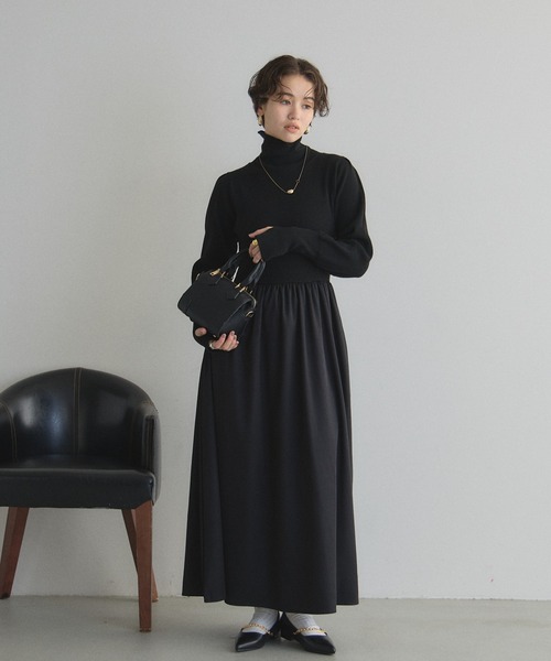 Max&Co ドッキングワンピース ニット レザー ハイネック 38 ブラック セール】【ZOZO限定】ハイネックニットドッキングワンピース