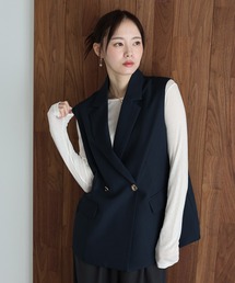 デニムロングベスト ジレ ワンピース」に該当するブルー・ネイビー