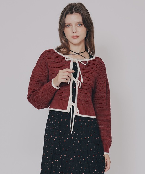 REDYAZEL(レディアゼル)の「リボンニットカーディガン(カーディガン/ボレロ・レディース・キナリ/レッド/ブラウン/ブラック・FREE)」の4枚目の写真