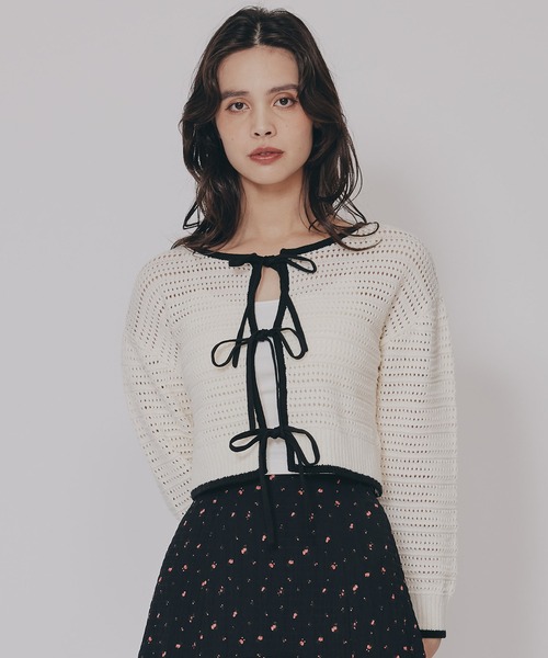 REDYAZEL(レディアゼル)の「リボンニットカーディガン(カーディガン/ボレロ・レディース・キナリ/レッド/ブラウン/ブラック・FREE)」の2枚目の写真