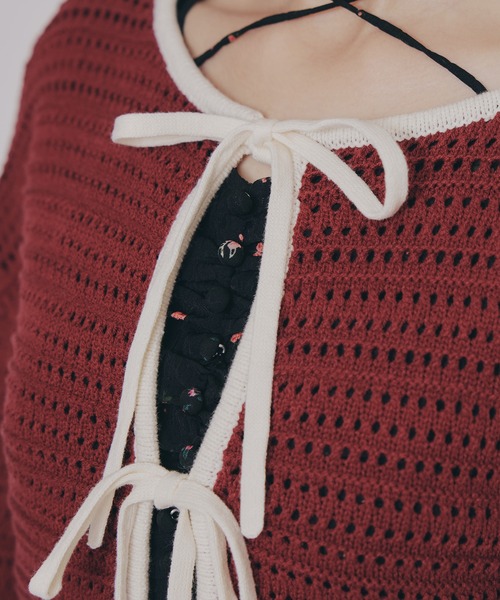 REDYAZEL(レディアゼル)の「リボンニットカーディガン(カーディガン/ボレロ・レディース・キナリ/レッド/ブラウン/ブラック・FREE)」の10枚目の写真