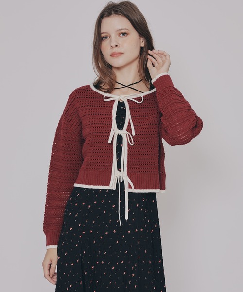 REDYAZEL(レディアゼル)の「リボンニットカーディガン(カーディガン/ボレロ・レディース・キナリ/レッド/ブラウン/ブラック・FREE)」の5枚目の写真