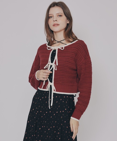 REDYAZEL(レディアゼル)の「リボンニットカーディガン(カーディガン/ボレロ・レディース・キナリ/レッド/ブラウン/ブラック・FREE)」の6枚目の写真